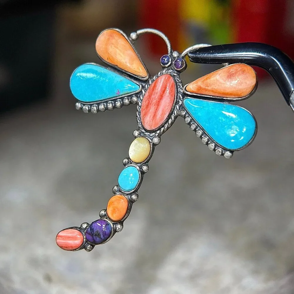 Sterling‎ Silver 925 Multicolor Dragonfly Brooch